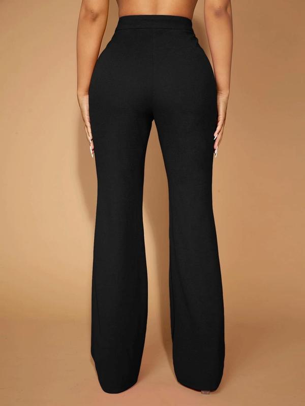 Women's Plain High Waist Flare Leg Pants, Pants for Women, Mufti Clothes, Casual Comfy Bell Bottom Trousers for Daily Wear, Summer Outfits 2024, Ladies Bottoms for All Seasons, Pants for Women, Downtown Girl Clothes
